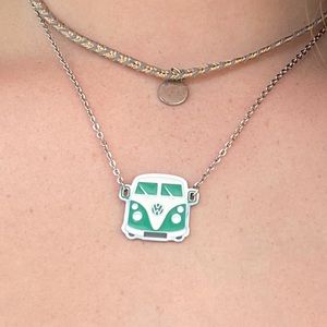 Green VW Bus Necklace, Hippie Van Necklace